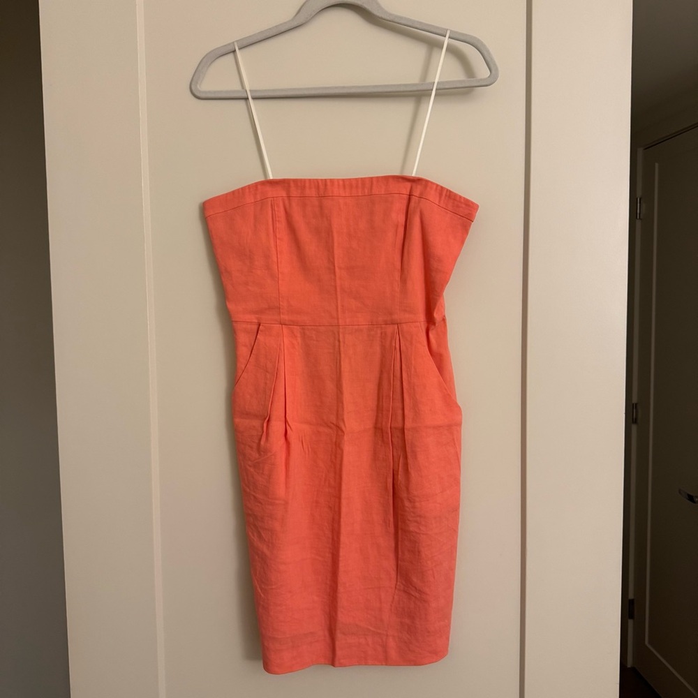 Theory Strapless Dress in Coral
